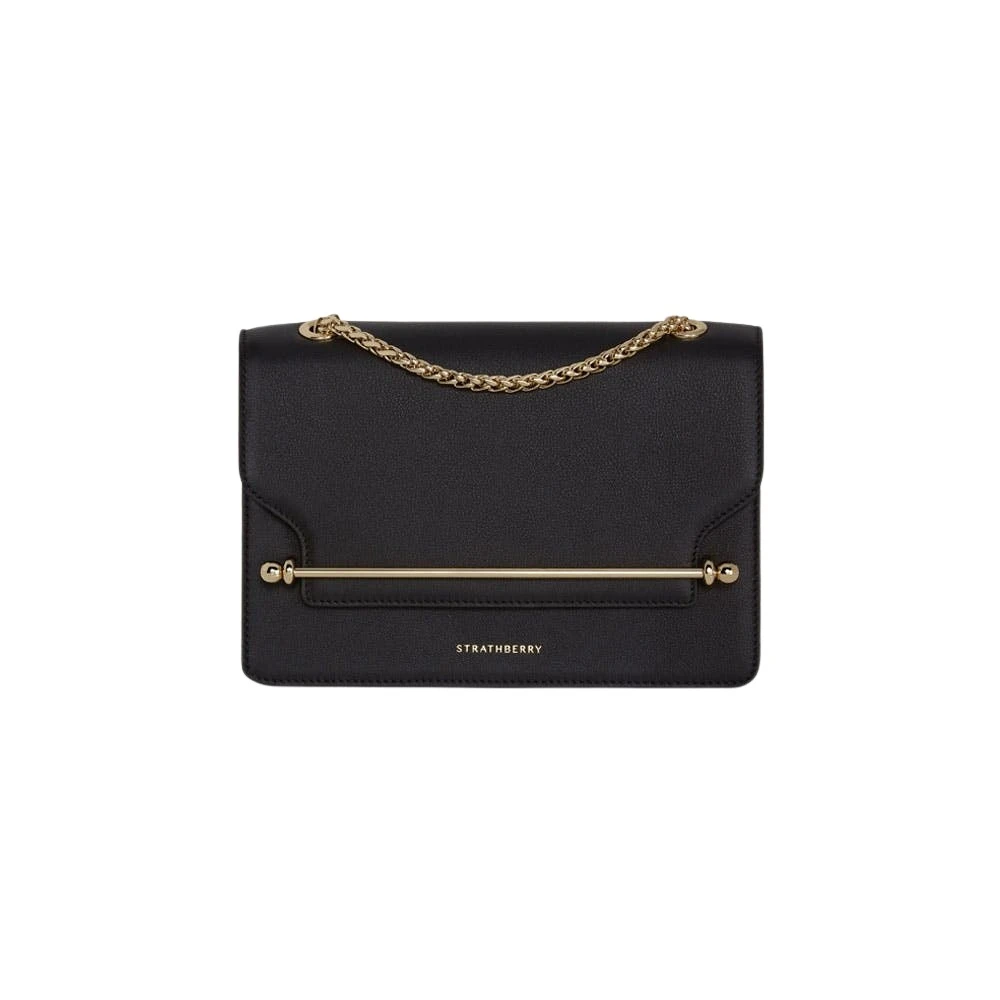 Strathberry East/West in black calf leather, the crossbody bag with the signature metal bar closure made globally known by Meghan Markle