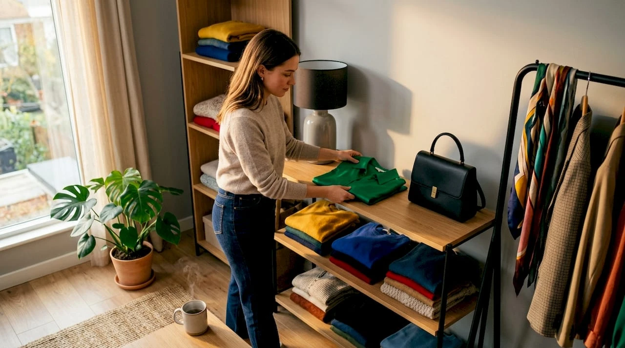 Mujer reorganizando su armario para crear conjuntos originales y llenos de estilo