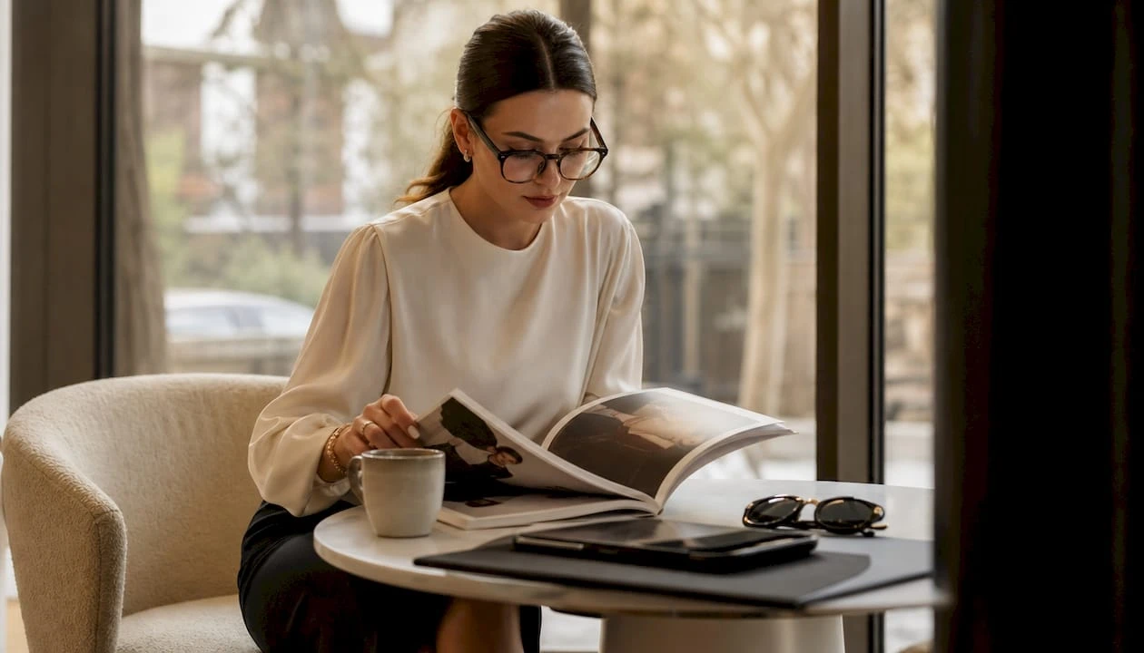Editor de modă care analizează colecția de haine prêt-à-porter