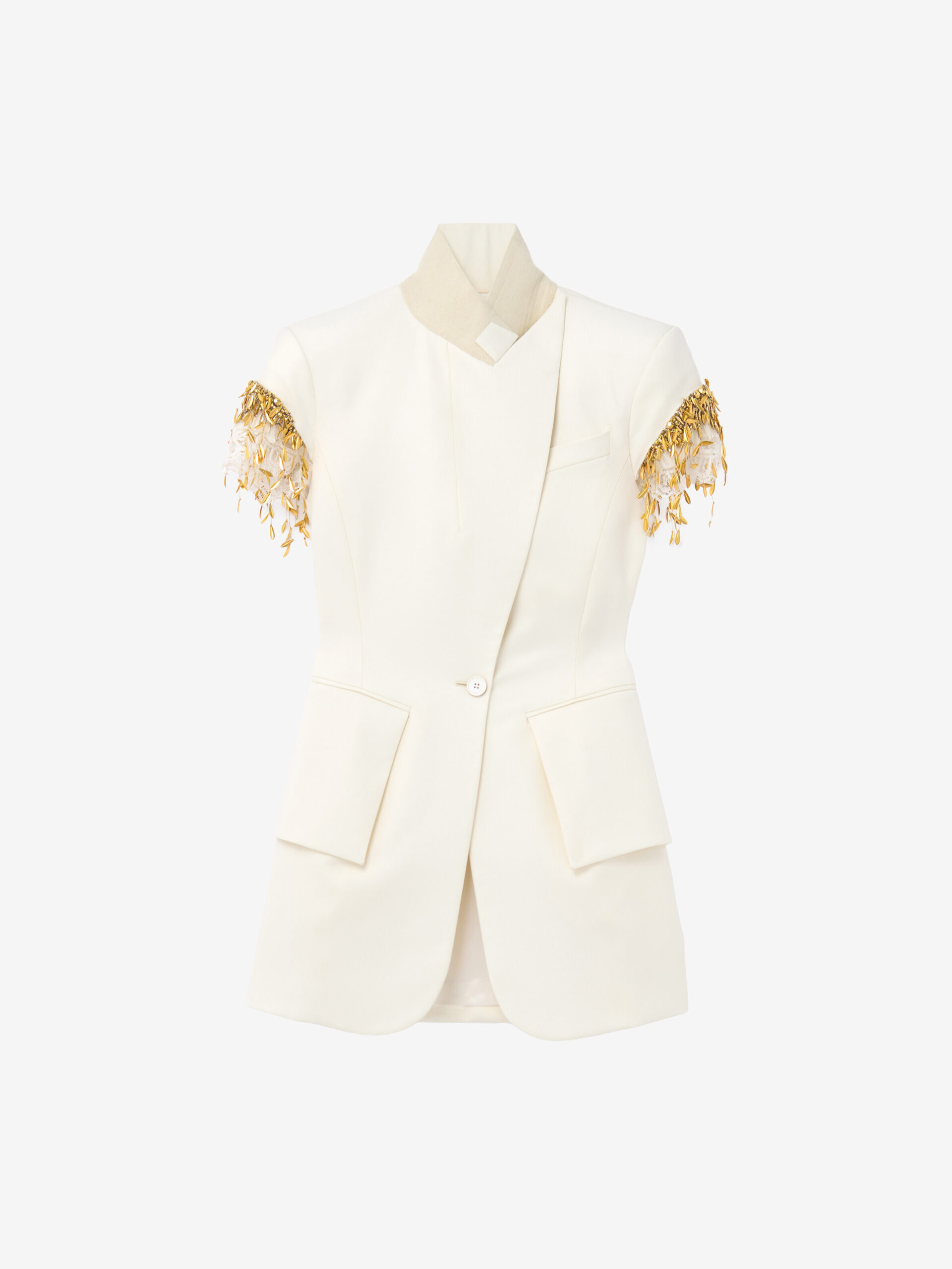 Alexander McQueen Gold Leaves and Crystal Embroidery Short-Sleeved Jacket