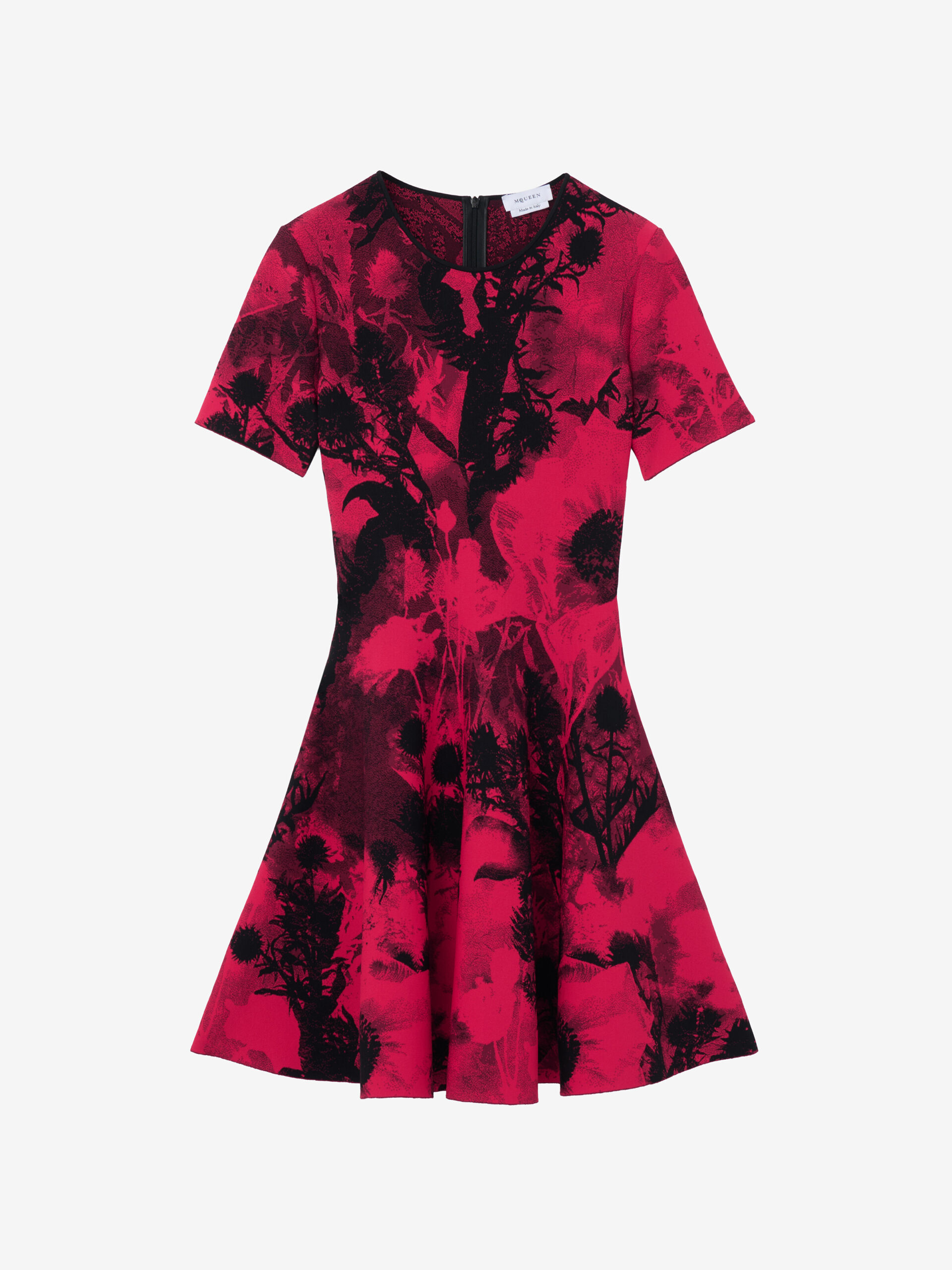 Alexander McQueen Floral Jacquard Mini Dress in Red/Black