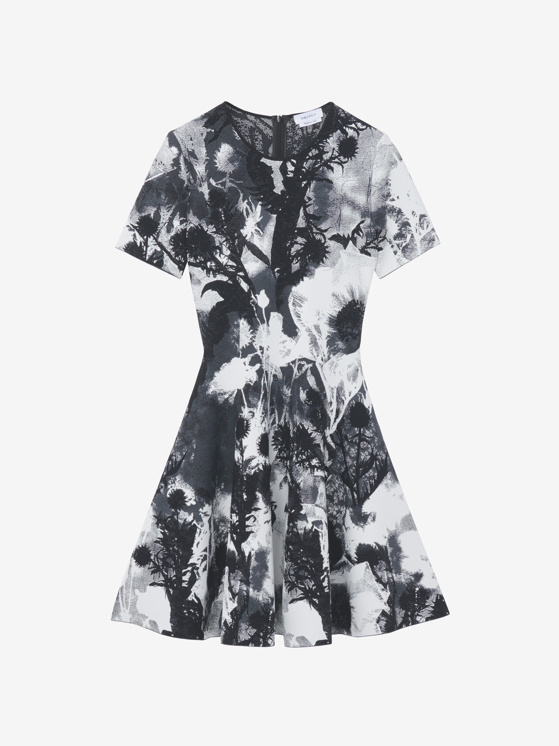 Alexander McQueen Floral Jacquard Mini Dress in Ivory/Black