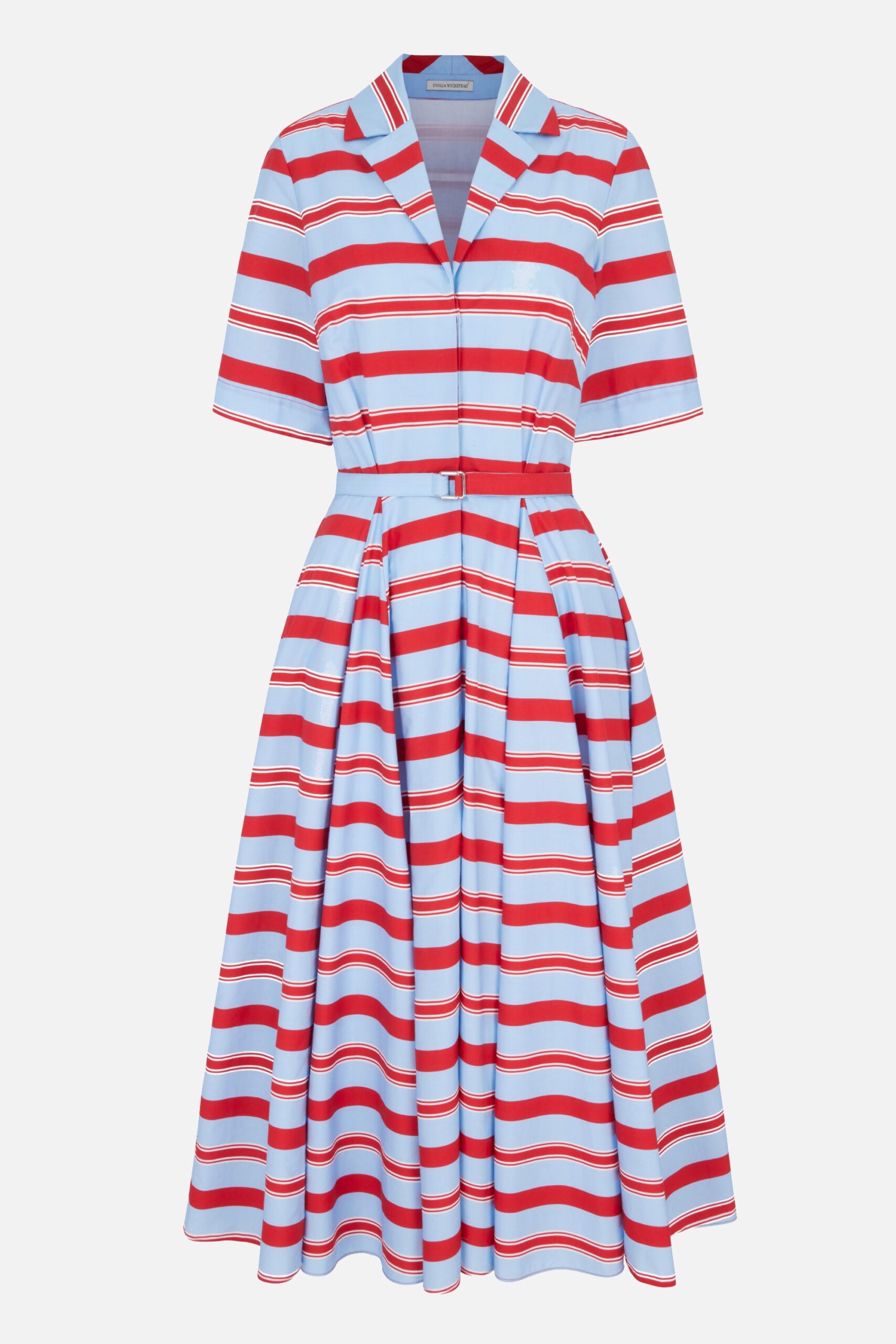 Emilia Wickstead Mella Dress in Blue & Red Striped Cotton Poplin