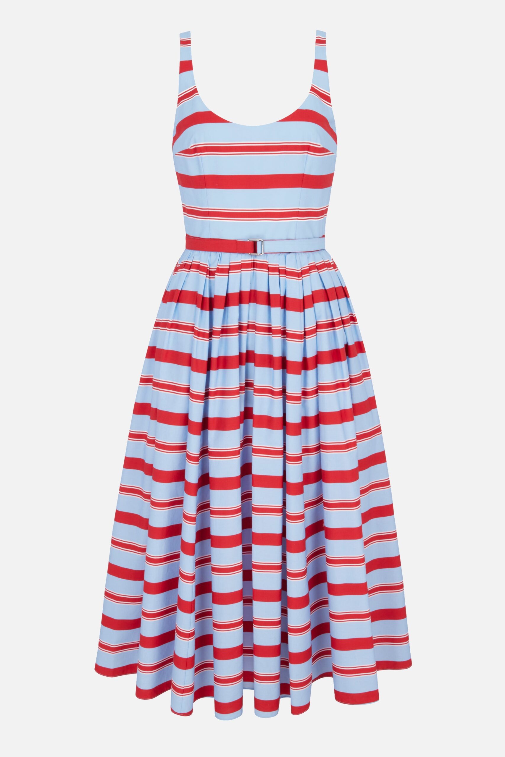 Emilia Wickstead Eglantine Dress in Blue & Red Striped Cotton Poplin