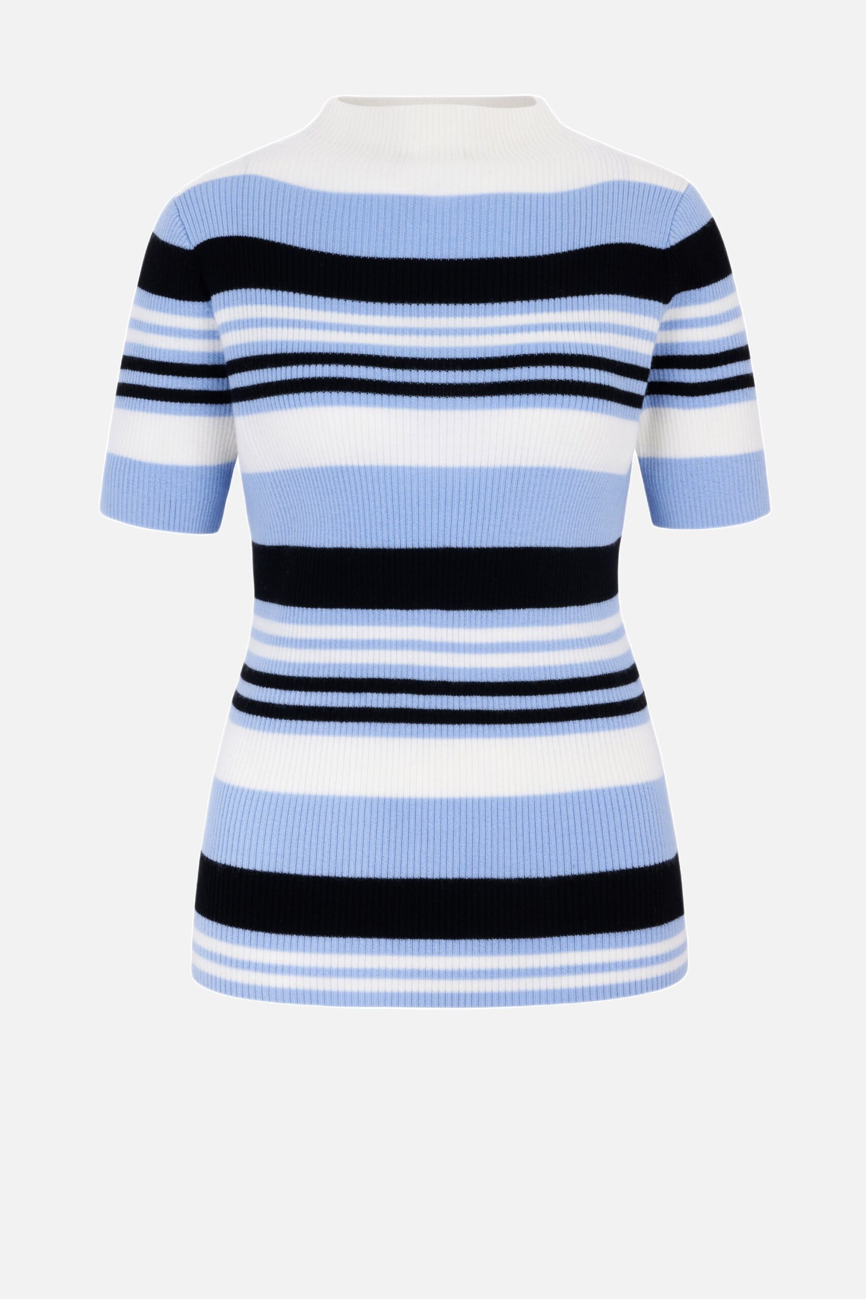 Emilia Wickstead Toma Knit Top in Blue, Black & White Merino Wool
