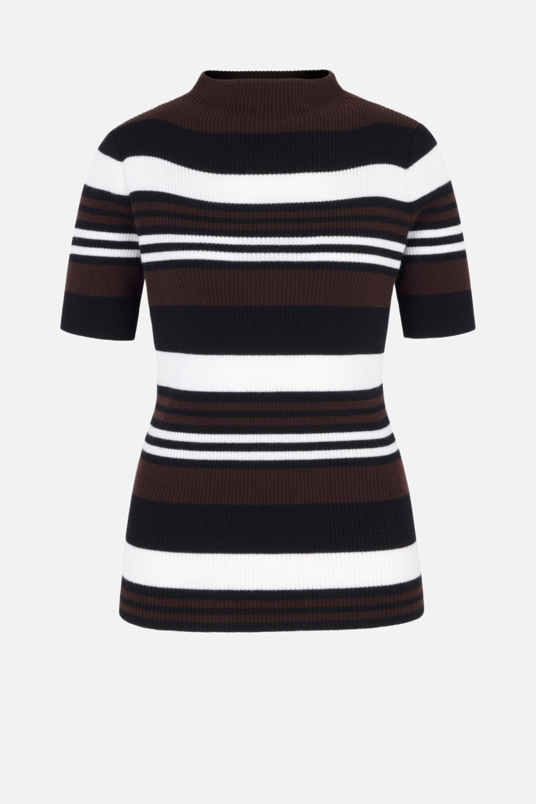 Emilia Wickstead Toma Knit Top in Brown, Black & White Merino Wool