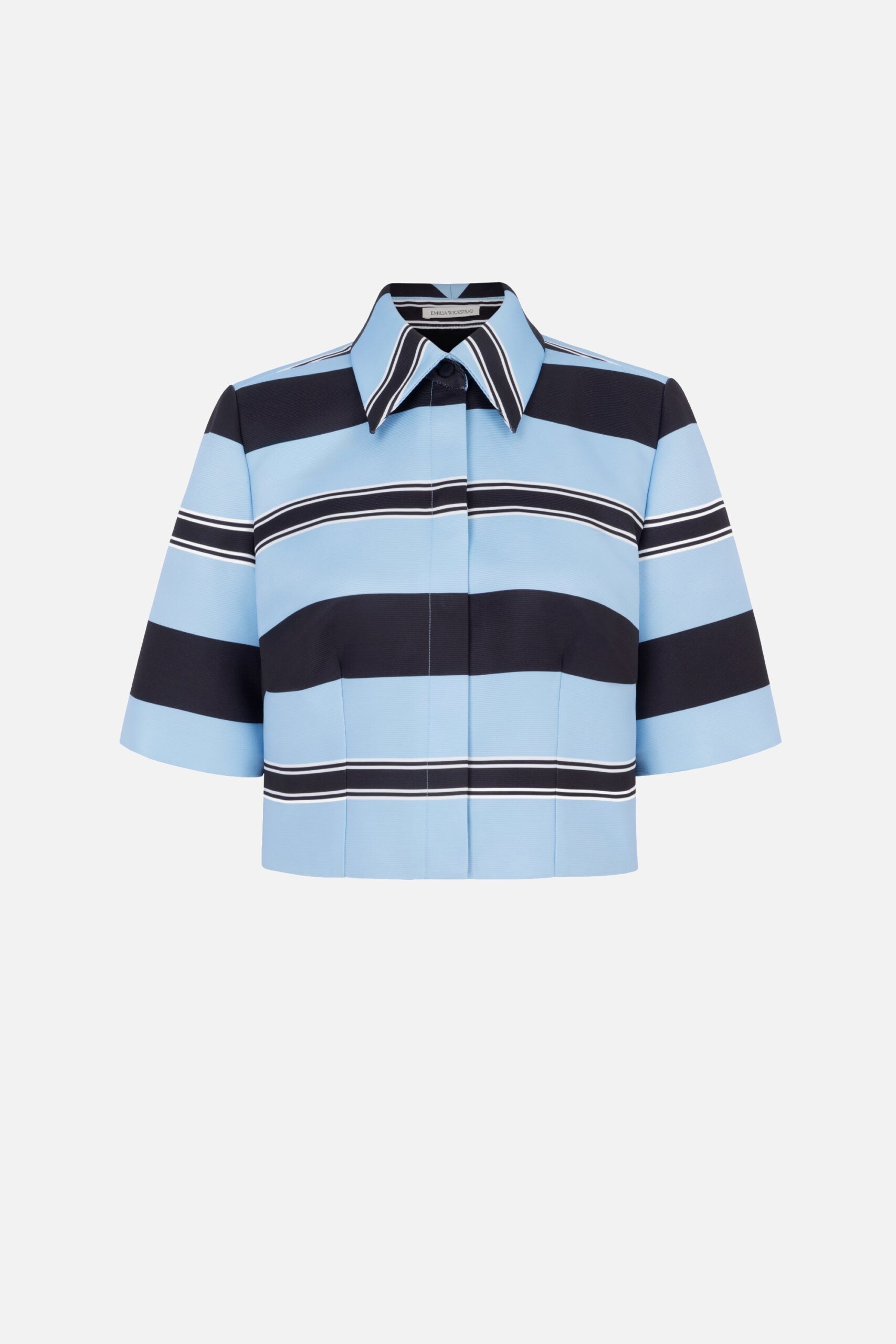 Emilia Wickstead Natalie Top in Blue & Black Striped Taffeta Faille