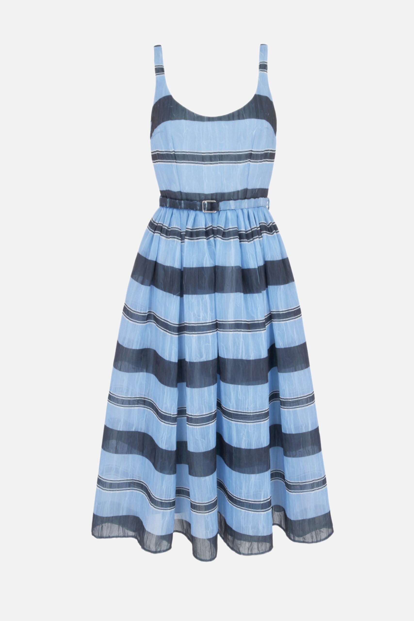 Emilia Wickstead Eglantine Dress in Blue & Black Striped Textured Organza
