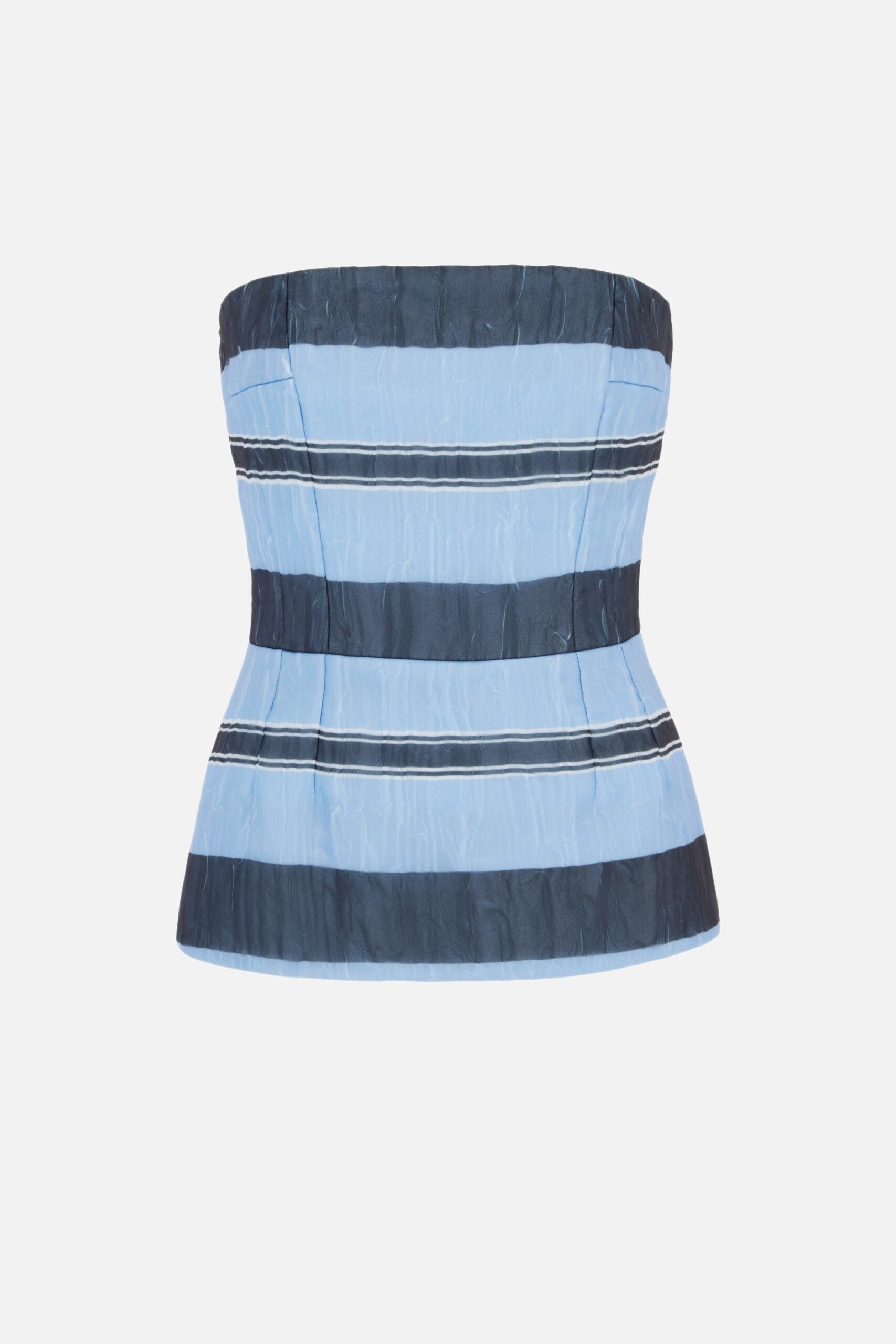 Emilia Wickstead Munveen Top in Blue & Black Striped Textured Organza