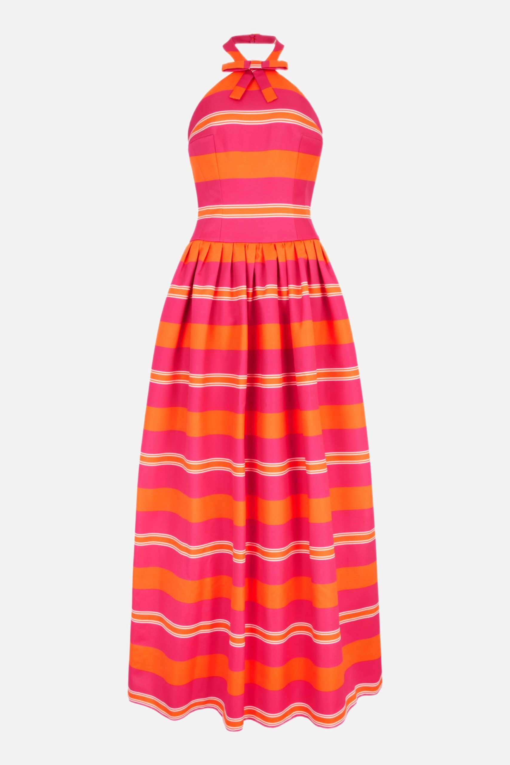 Emilia Wickstead Sweeny Dress in Hot Pink & Orange Striped Taffeta Faille