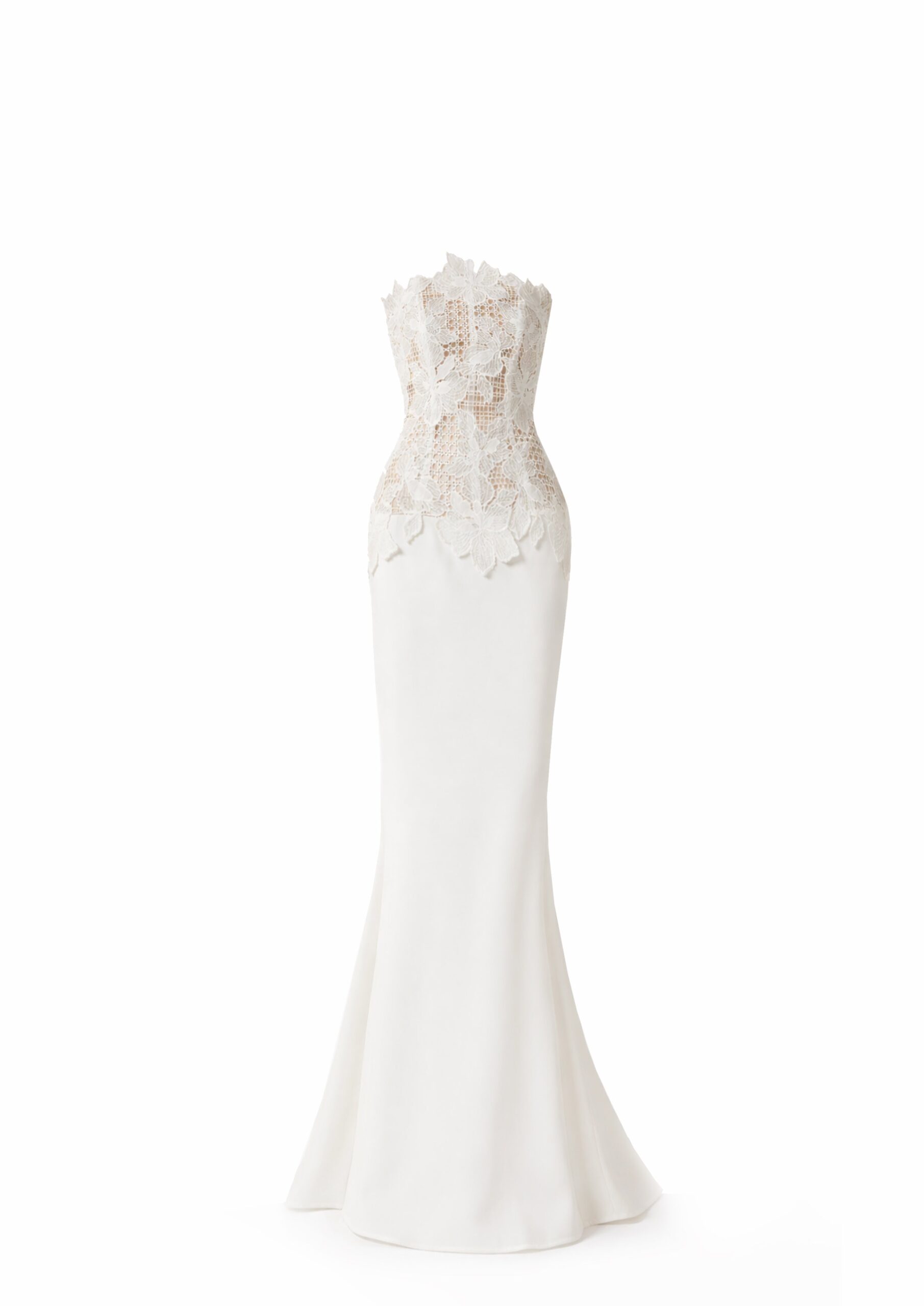 Avaro Figlio Lace-Back Gown With Sheer Corset Bodice in White
