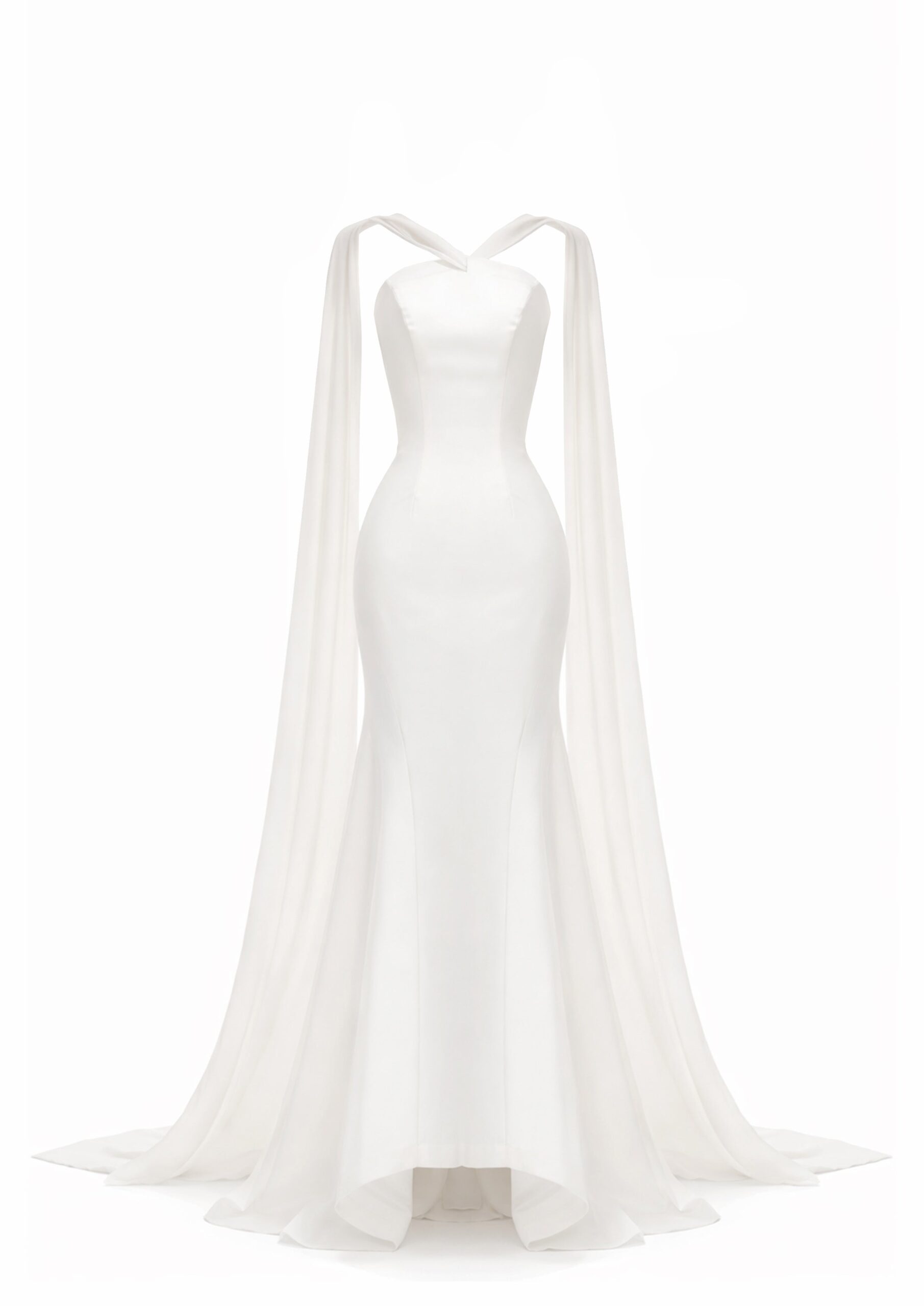 Avaro Figlio High-Low Gown With Flowing Shoulder Ties in White