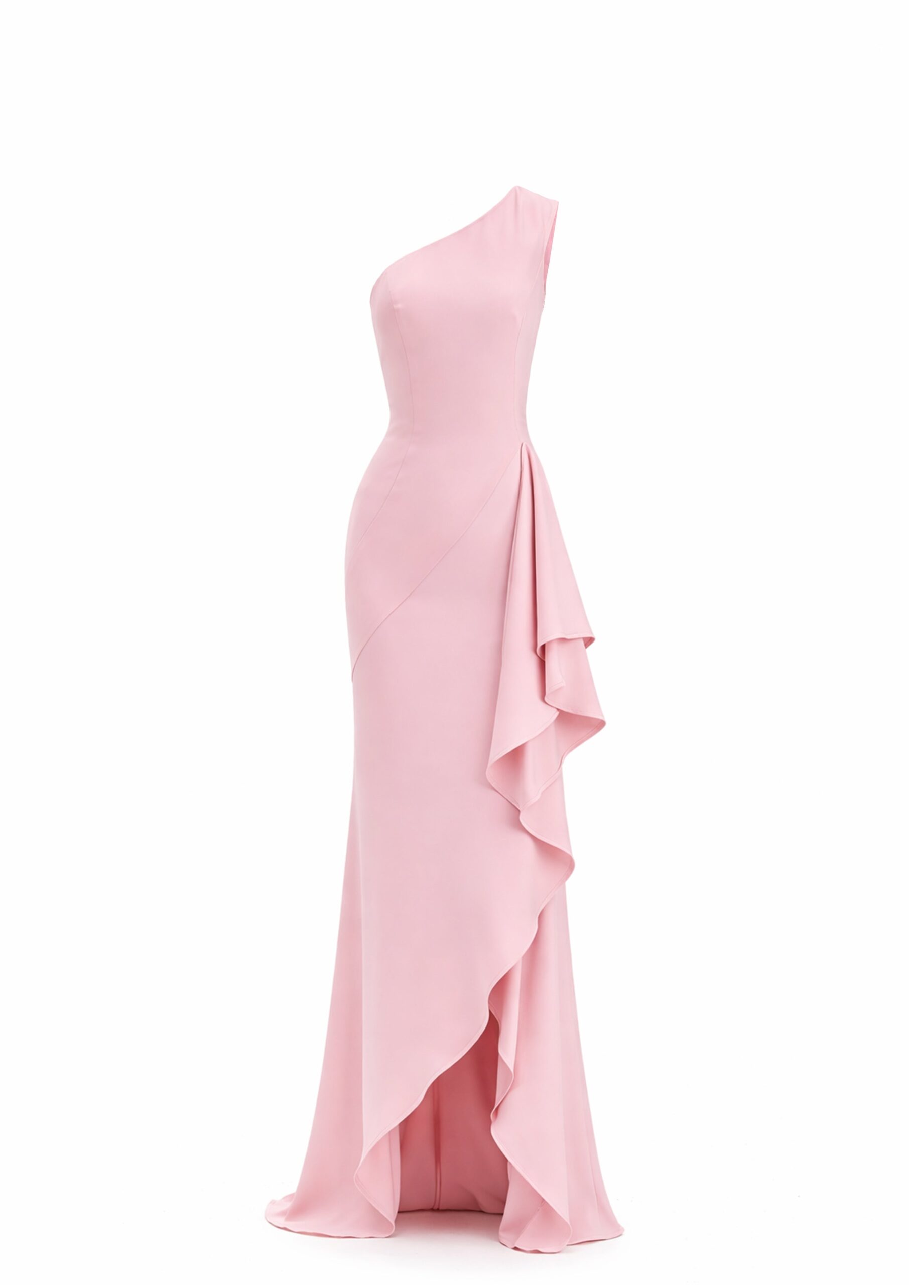 Avaro Figlio Asymmetric Gown With Cascading Ruffle in Pink