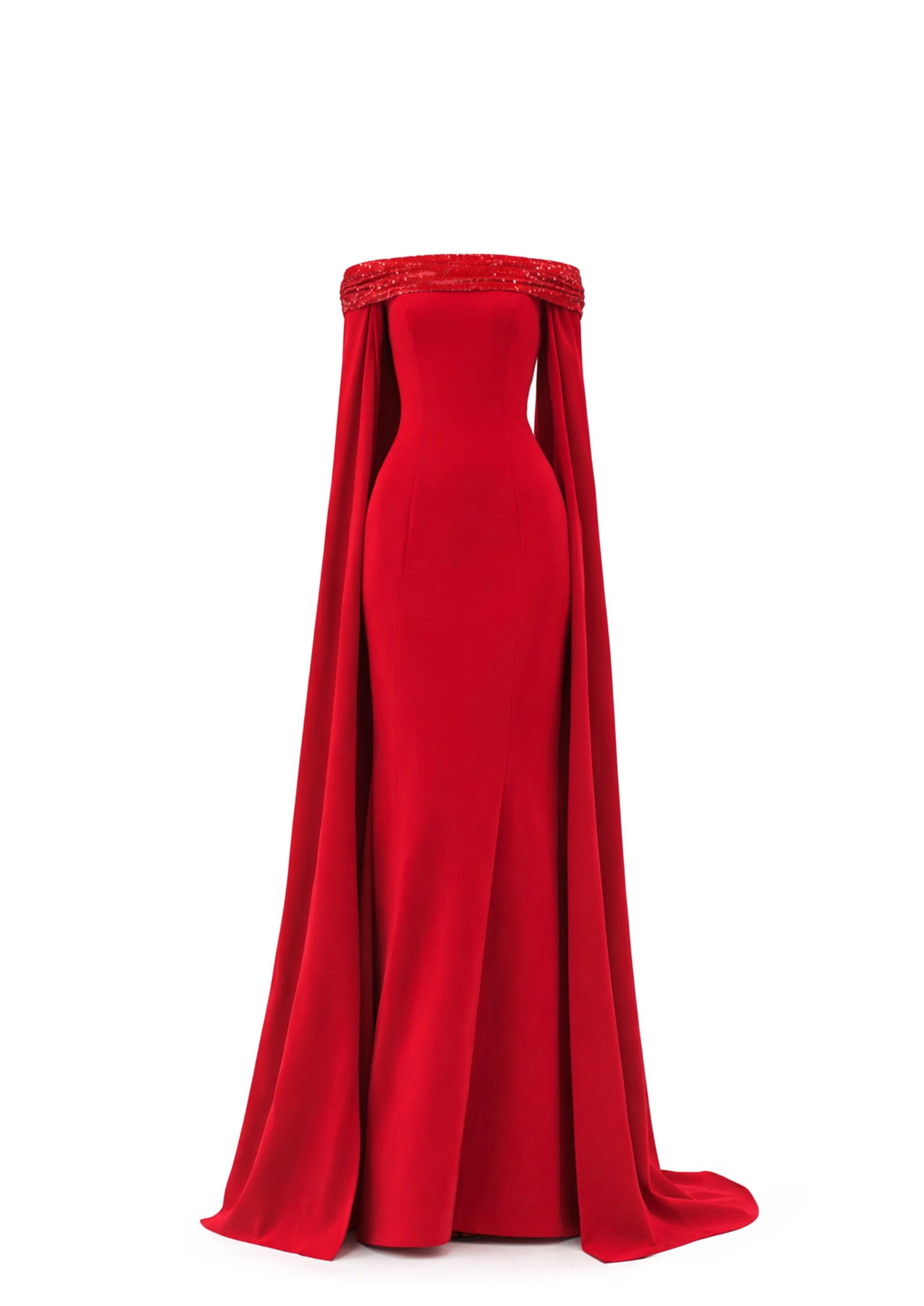 Avaro Figlio Off-Shoulder Gown With Cape Sleeves in Red