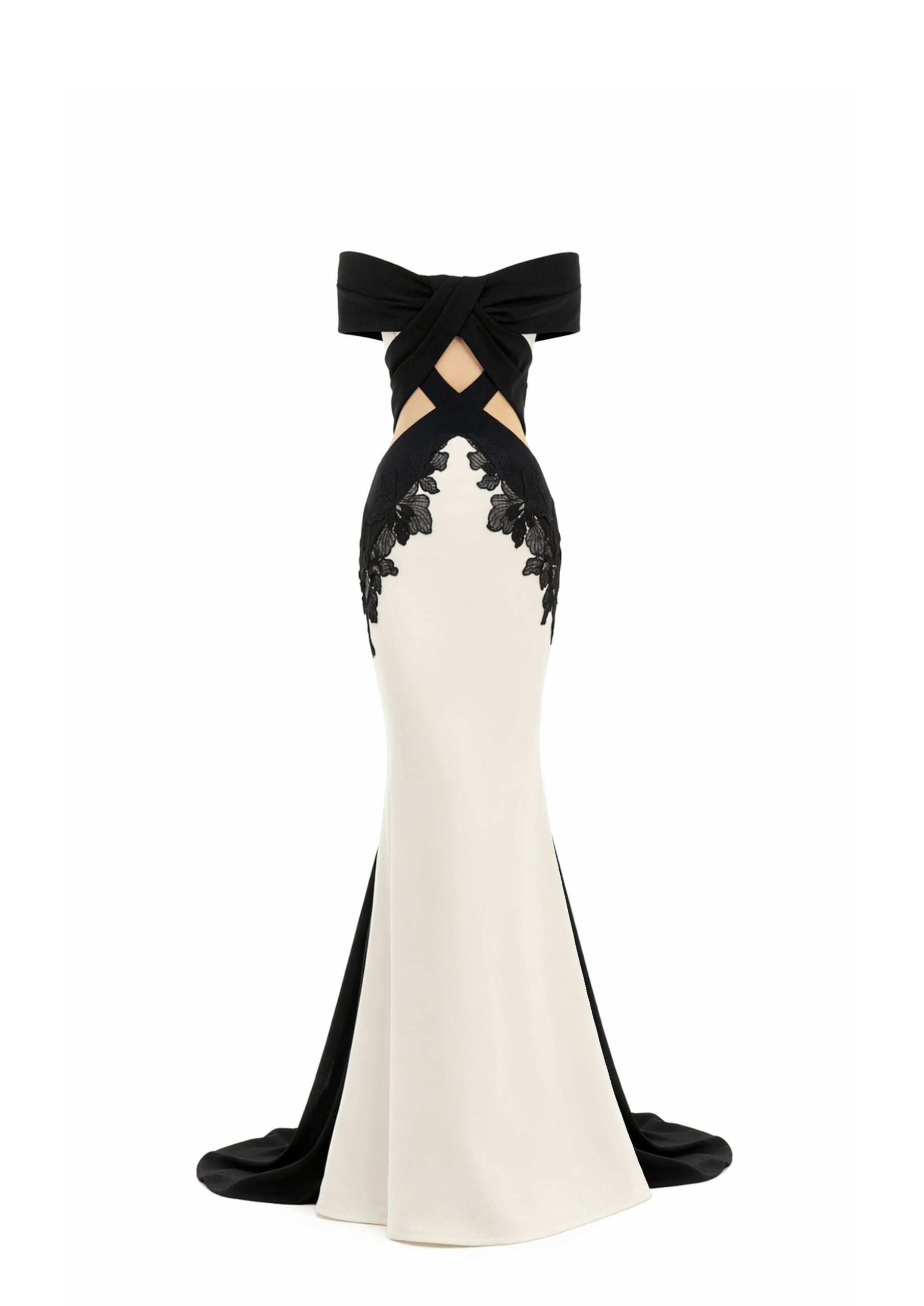 Avaro Figlio Criss-Cross Bardot Dress With Lace in White