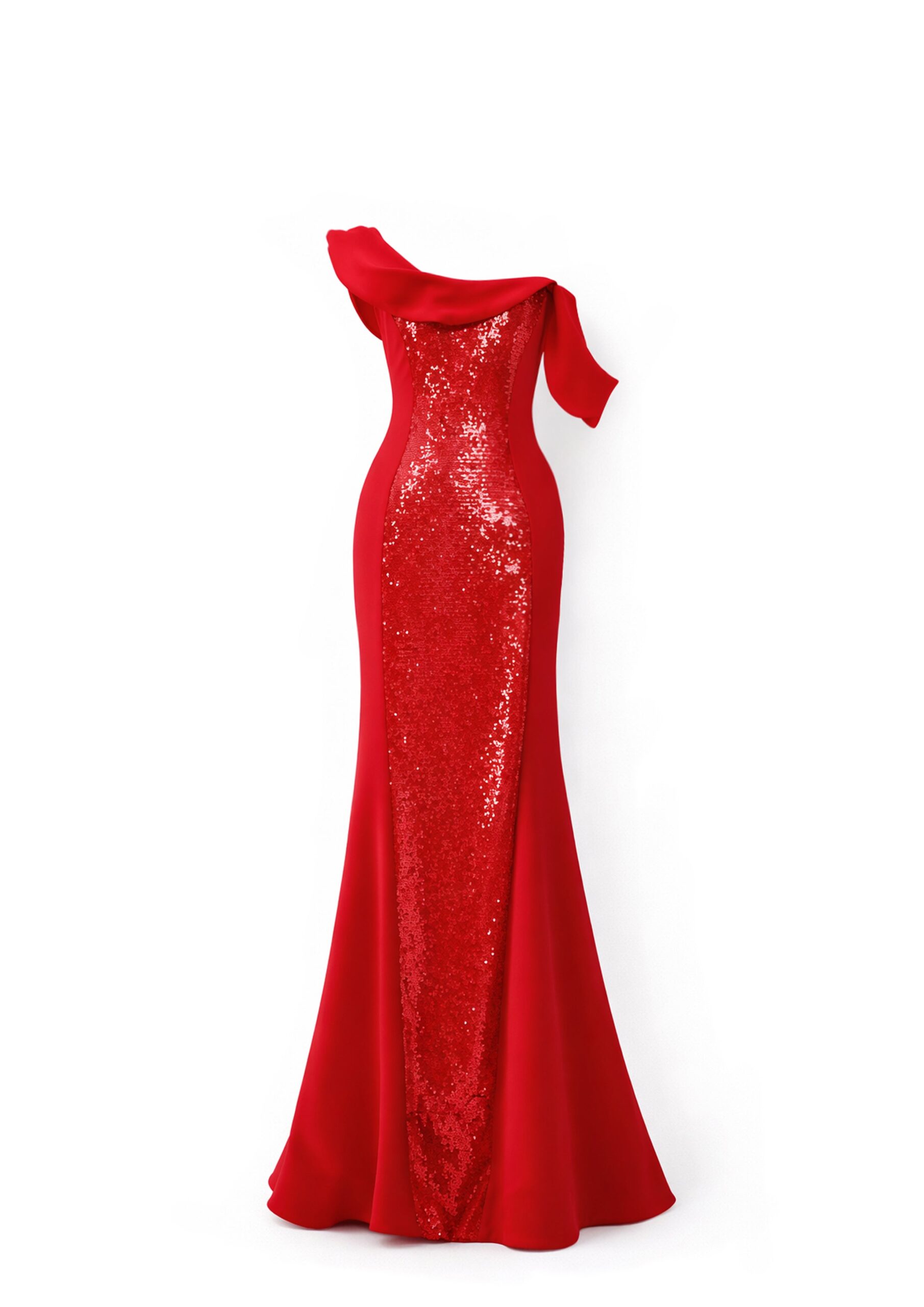 Avaro Figlio Draped Shoulder Bustier Maxi Dress in Red