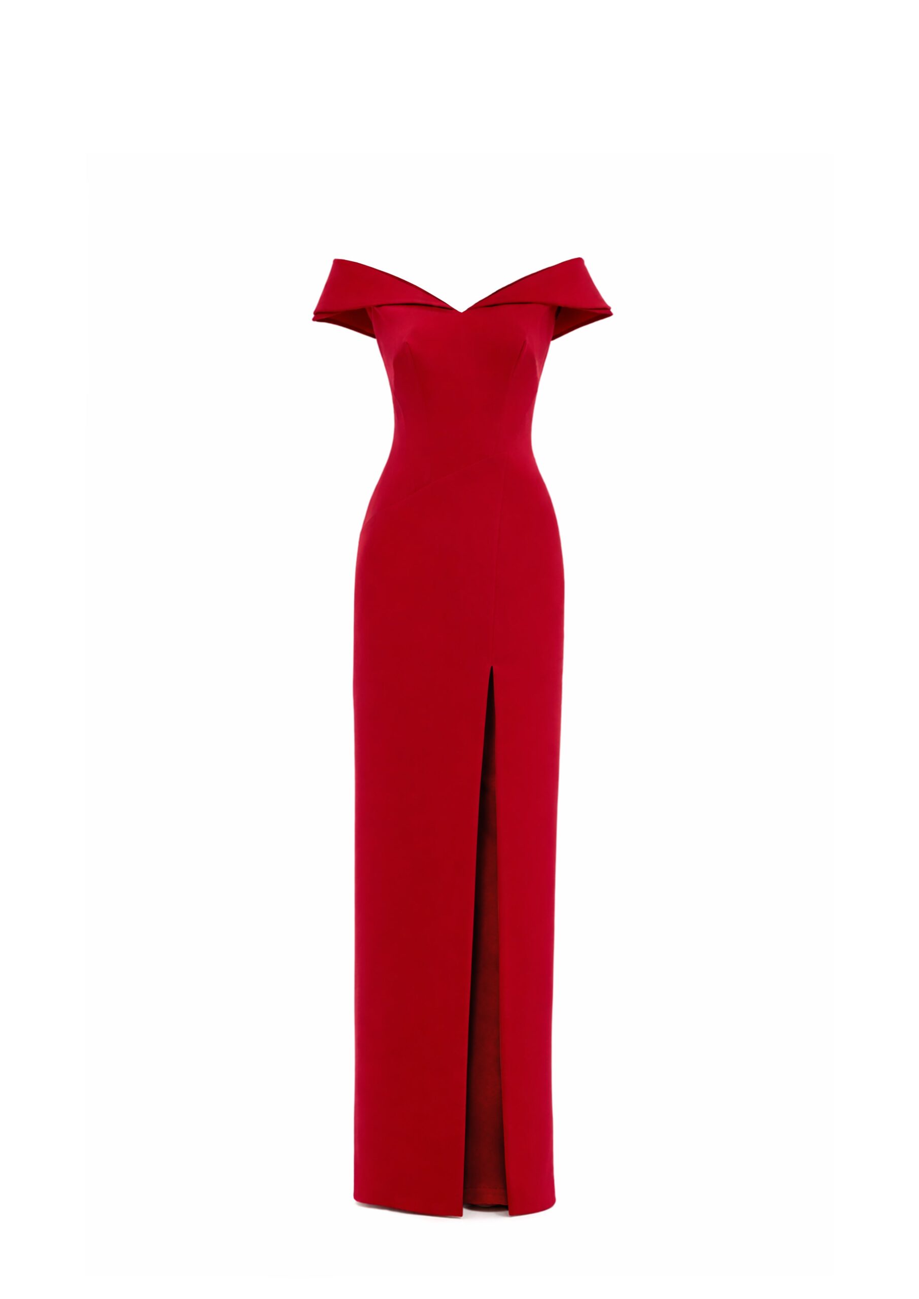 Avaro Figlio Column Dress With Rever Detail And Slit in Red