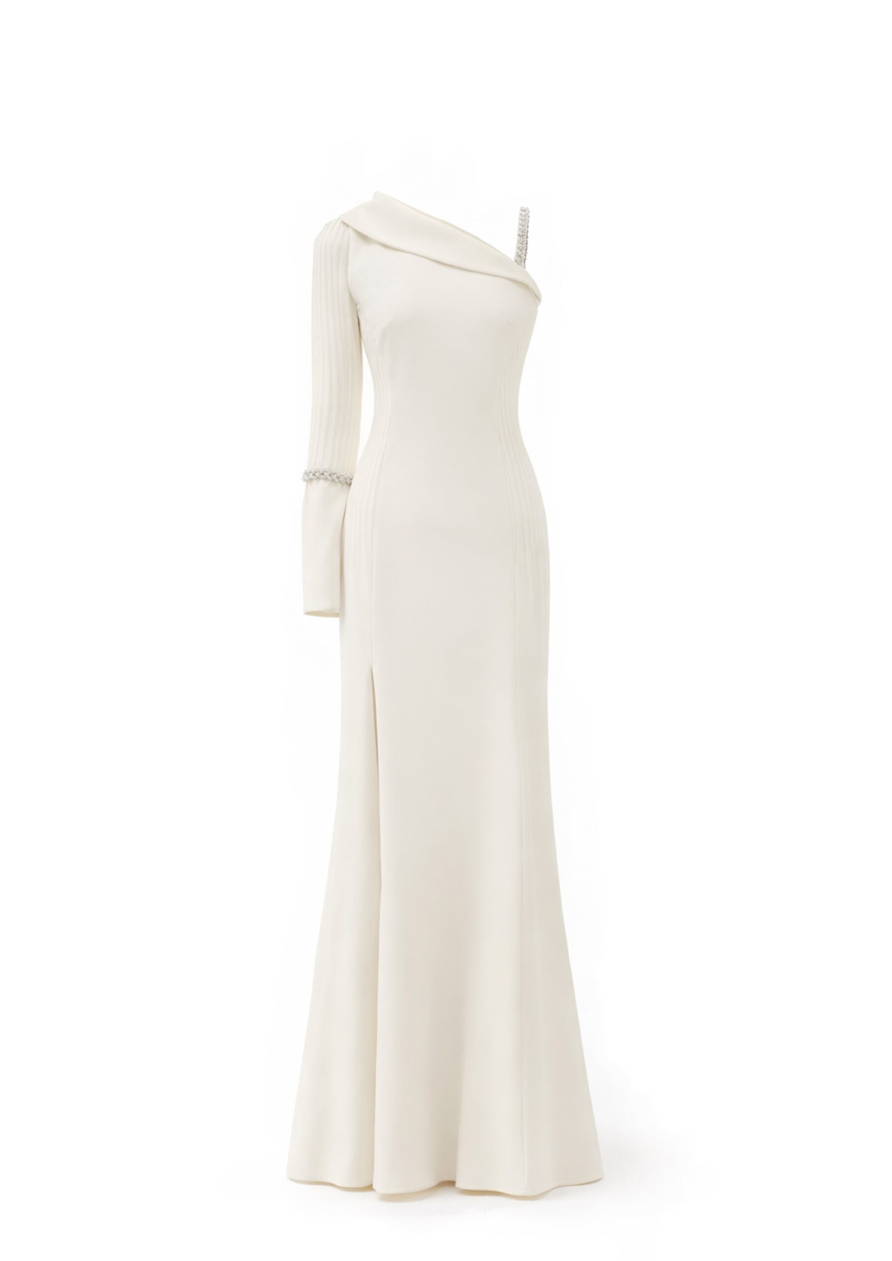 Avaro Figlio One-Shoulder Crystal Braided Maxi Dress in White