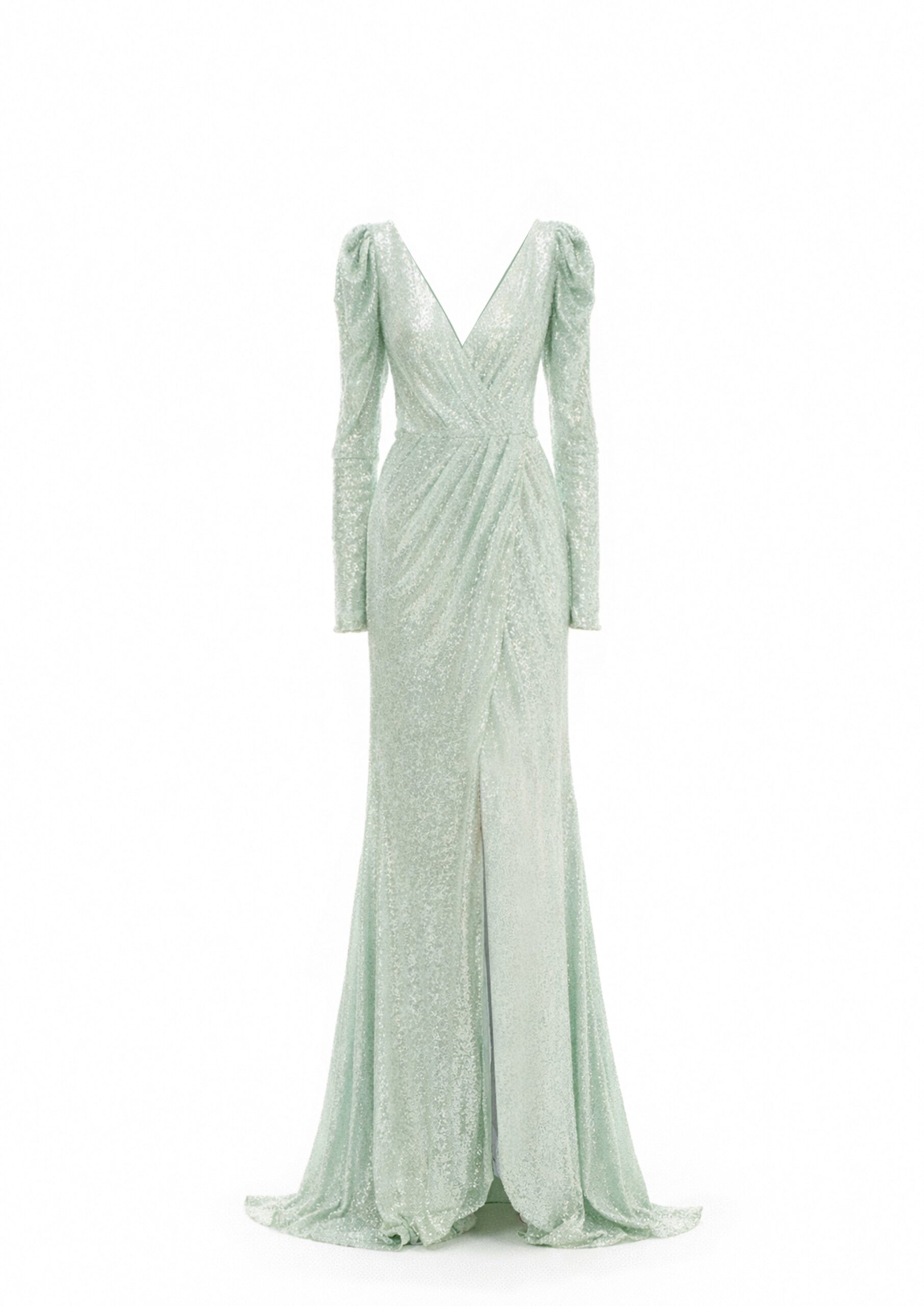 Avaro Figlio Wrap Around Long Sleeve Sequin Dress in Green