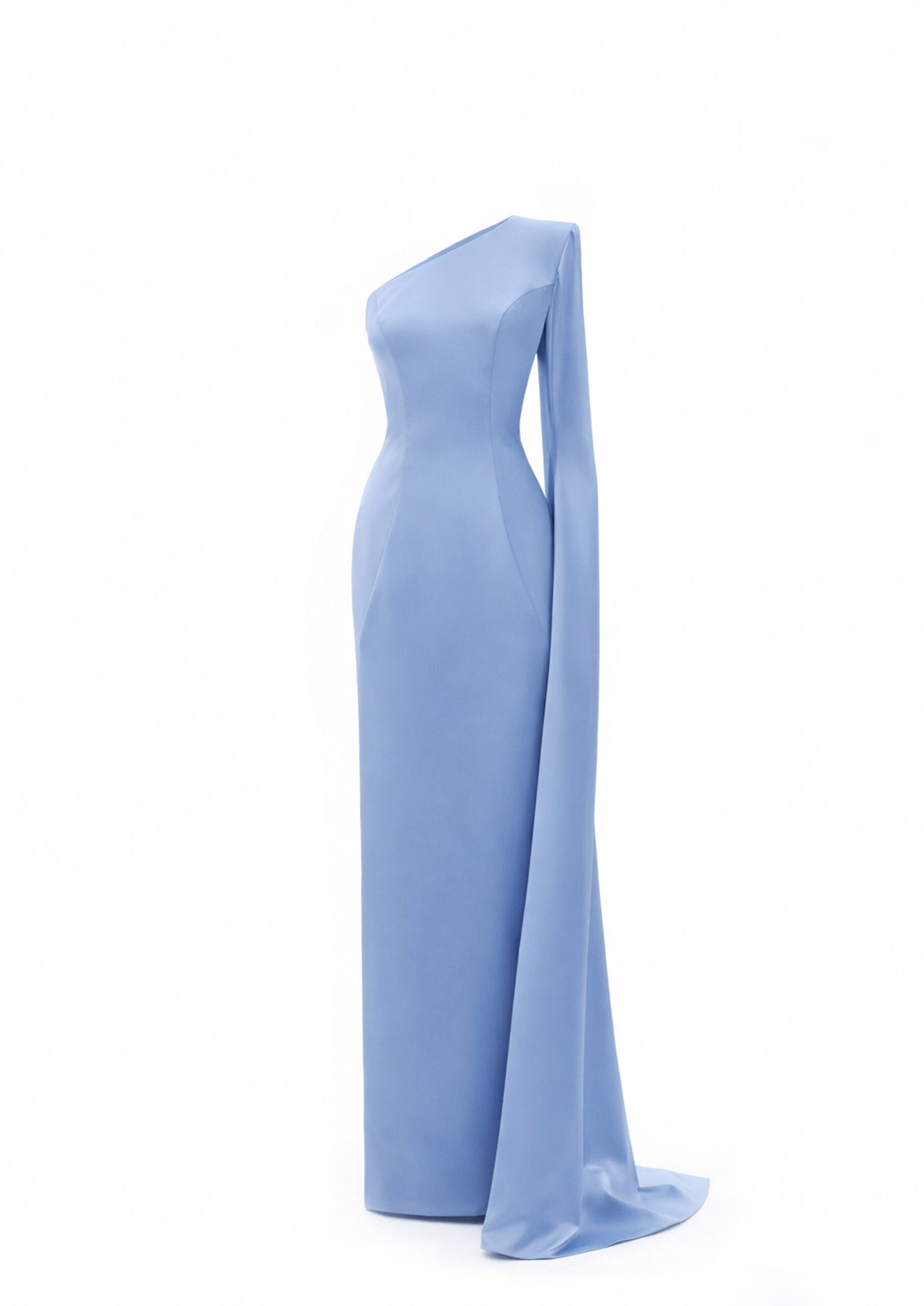 Avaro Figlio One-Shoulder Shadow Maxi Dress in Blue