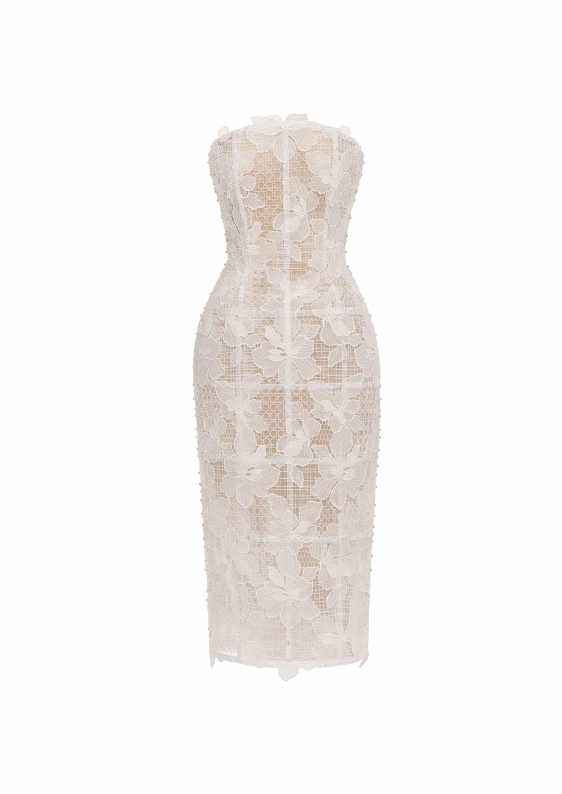 Avaro Figlio Sheer Mist Structured Midi Dress in White