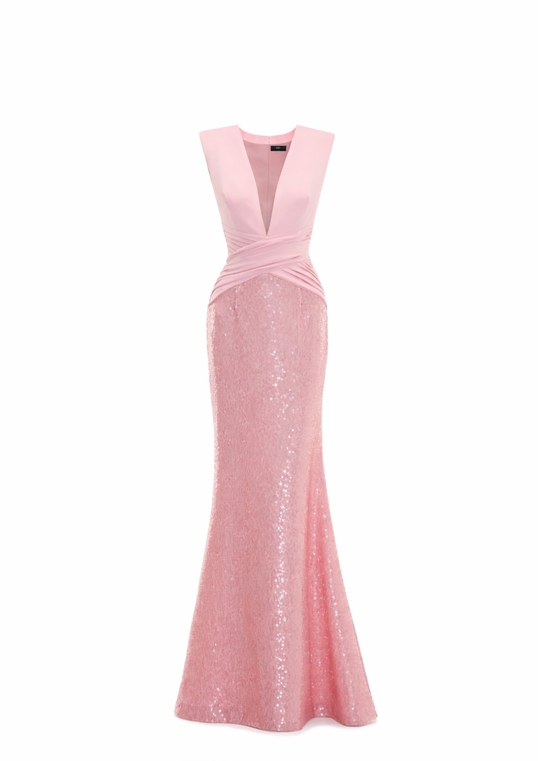 Avaro Figlio Rose Criss-Cross Column Gown in Pink