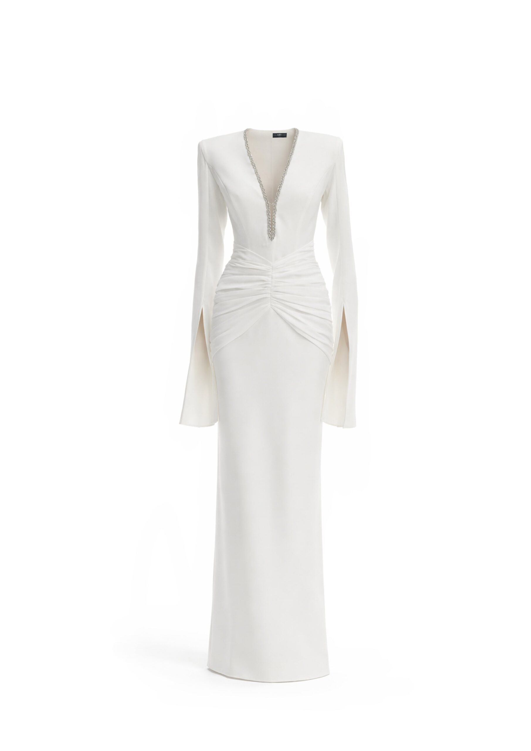 Avaro Figlio Sculpted Plunge Midi Dress in White