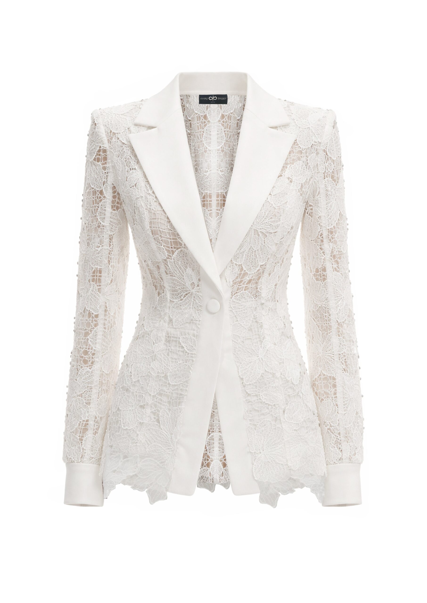 Avaro Figlio Sheer Mist Lace Blazer in White