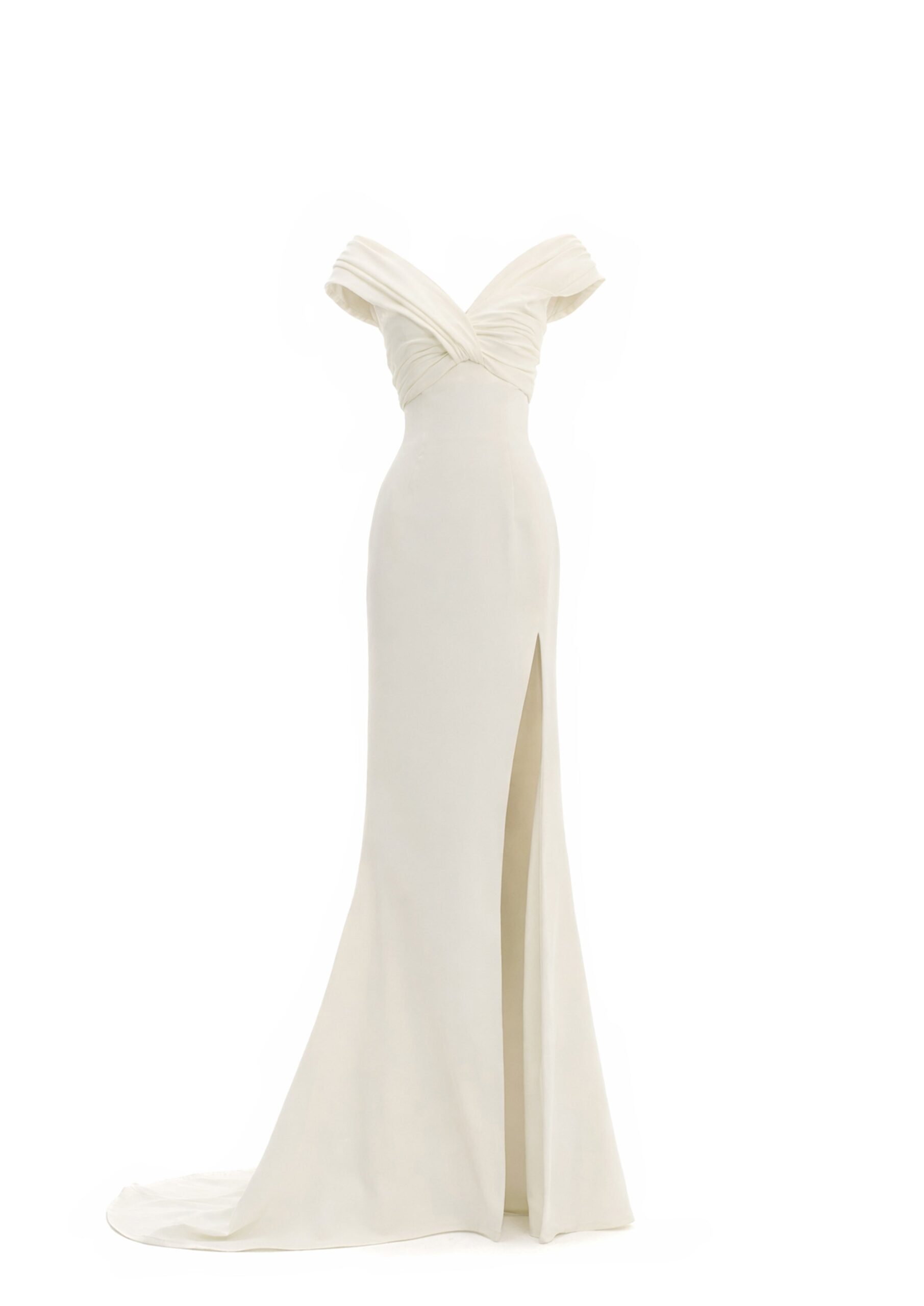 Avaro Figlio Draped V-Neck Maxi Dress With Slit in White