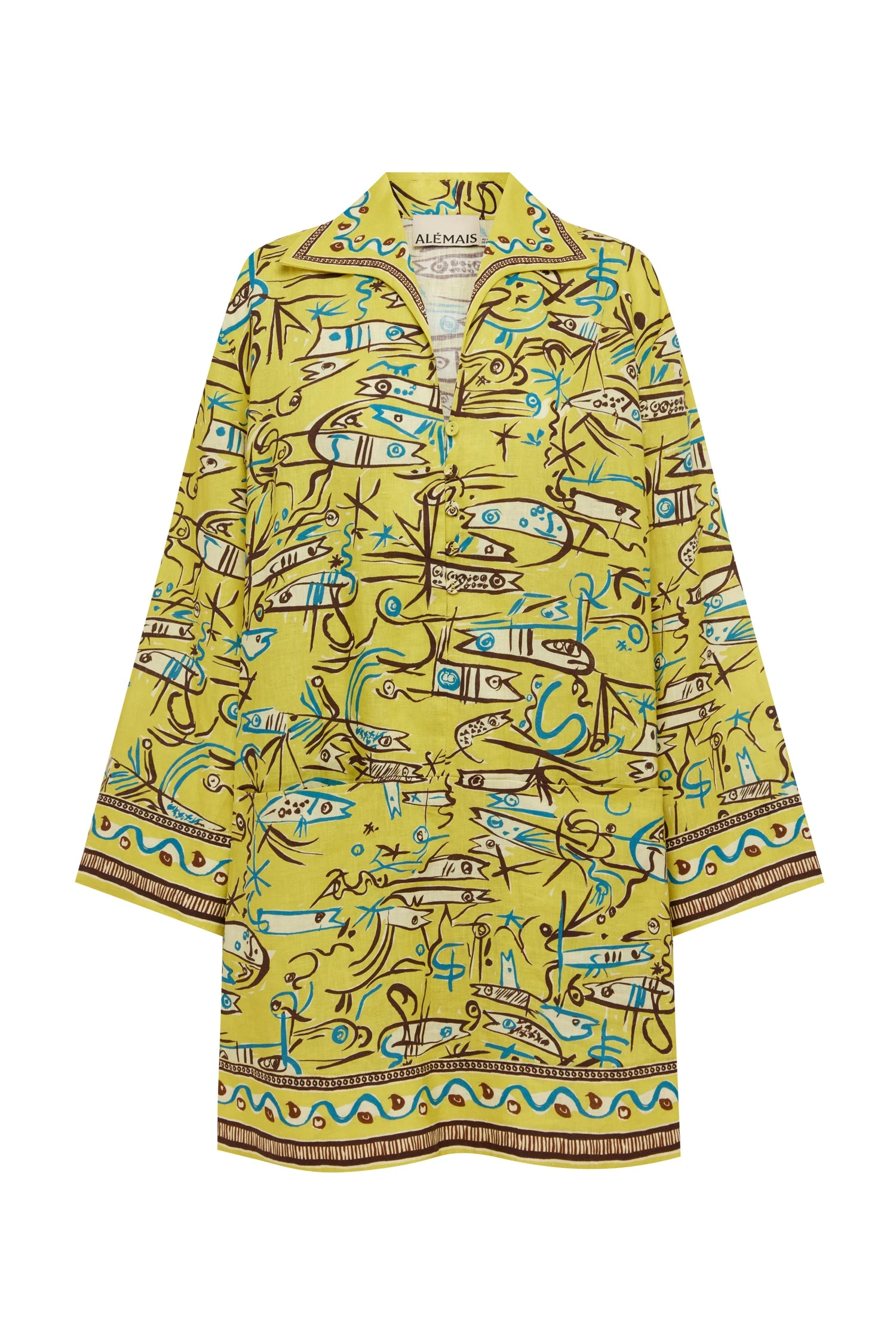 Fish Sticks Long Sleeve Mini Dress by Alemais - Dresses Alémais Fish Sticks Long Sleeve Mini Dress