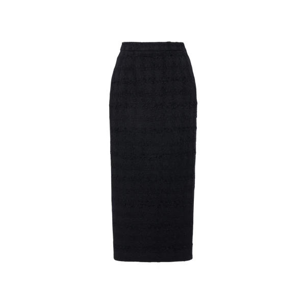 Check Tweed Bouclé Midi Skirt in Black