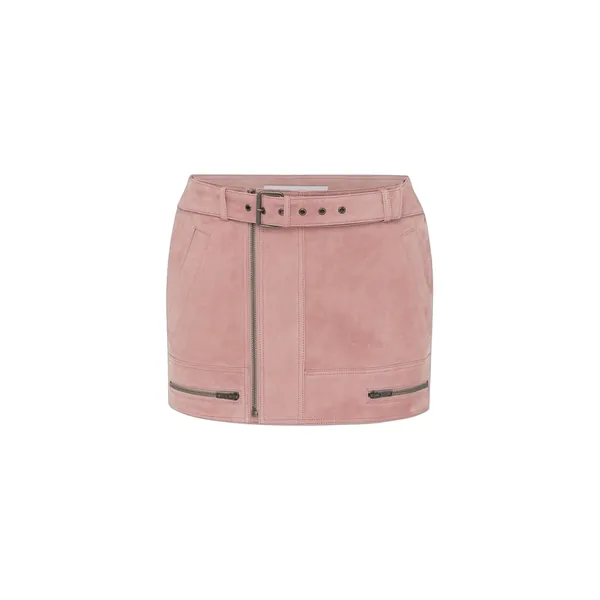 Biker Mini Skirt in Suede, Dusty Rose