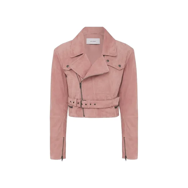 Cropped Biker Jacket in Suede, Dusty Rose