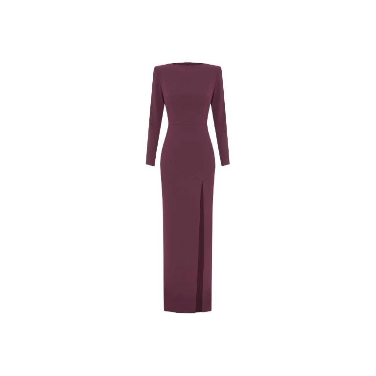 Alex Perry Long Sleeve Column in Crepe, Plum Dress