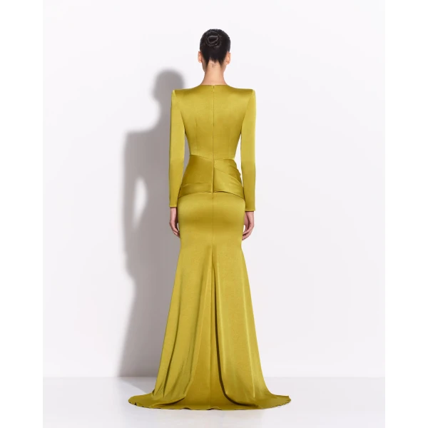Long Sleeve Sash Drape Gown