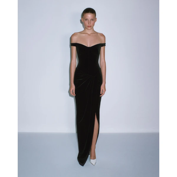 Off Shoulder Drape Gown