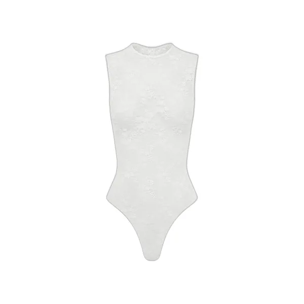Sleeveless Bodysuit in Lace, White