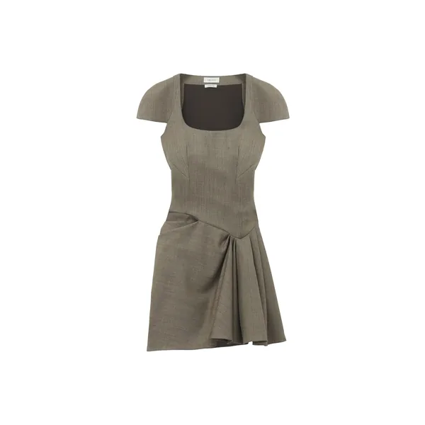Alexander McQueen Asymmetric Gathered Mini Dress - Dresses - British Luxury Tailoring at Coveti
