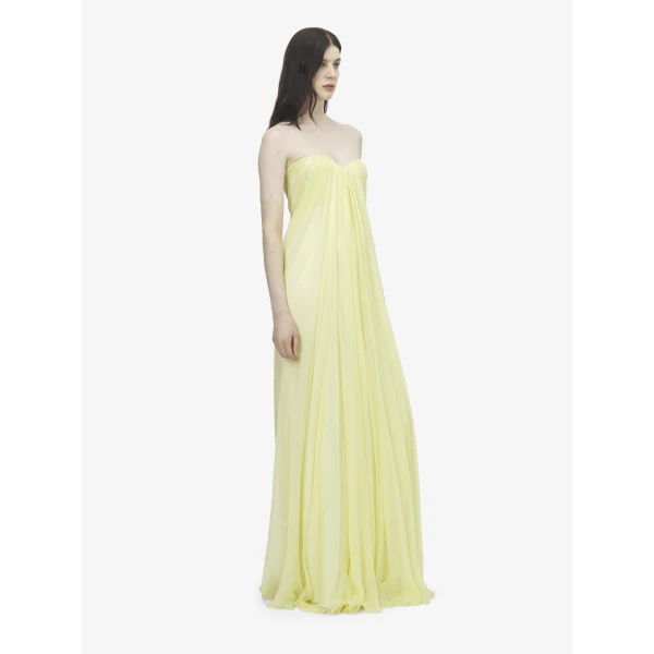 Alexander McQueen Bustier Evening Dress in Yellow, view 3