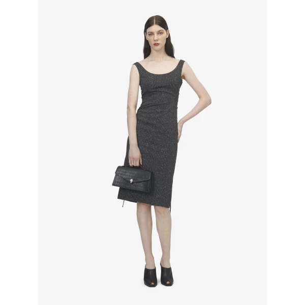 Alexander McQueen Corset Lace Flecked Pinstripe Pencil Dress, view 2