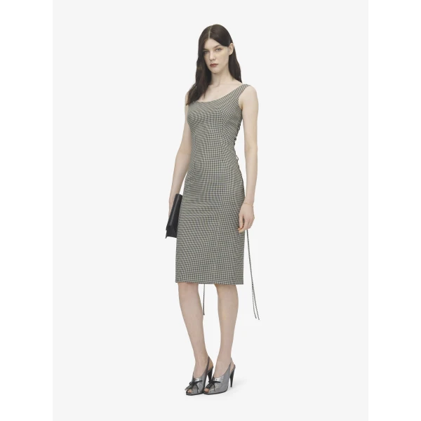 Alexander McQueen Corset Lace Gingham Check Pencil Dress, view 3