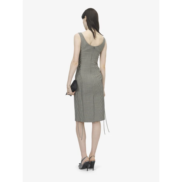 Alexander McQueen Corset Lace Gingham Check Pencil Dress, view 4
