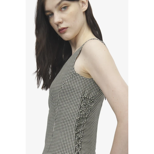Alexander McQueen Corset Lace Gingham Check Pencil Dress, view 5