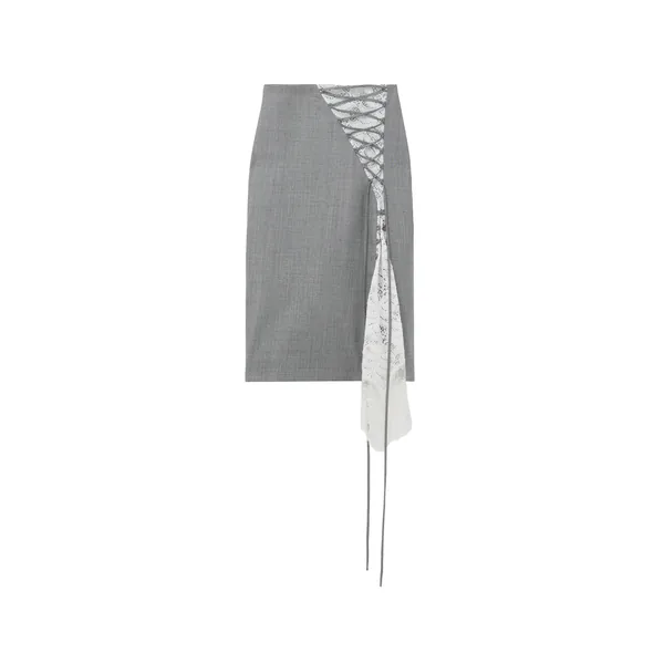 Alexander McQueen Corset Lacing Panel Pencil Skirt in Black/Ivory - Skirts - British Luxury Tailoring at Coveti