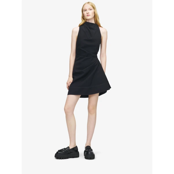 Alexander McQueen Denim Asymmetric Mini Dress in Black, view 2