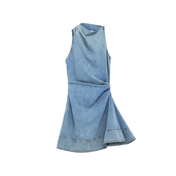 Alexander McQueen Denim Asymmetric Mini Dress in Washed Blue - Dresses - British Luxury Tailoring at Coveti
