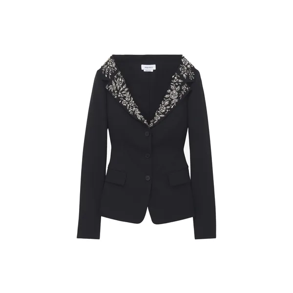 Alexander McQueen Embroidered Off-the-shoulder Harness Jacket - Jackets - British Luxury Tailoring at Coveti