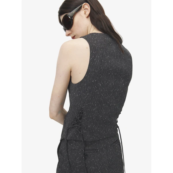 Alexander McQueen Flecked Pinstripe Corset Laced Waistcoat, view 5