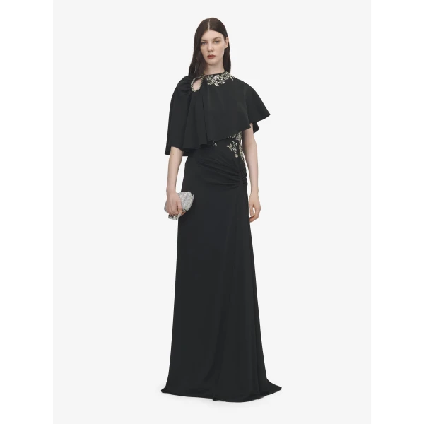 Alexander McQueen Floral Embroidery Asymmetric Cape, view 2