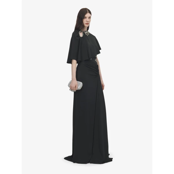 Alexander McQueen Floral Embroidery Asymmetric Cape, view 3